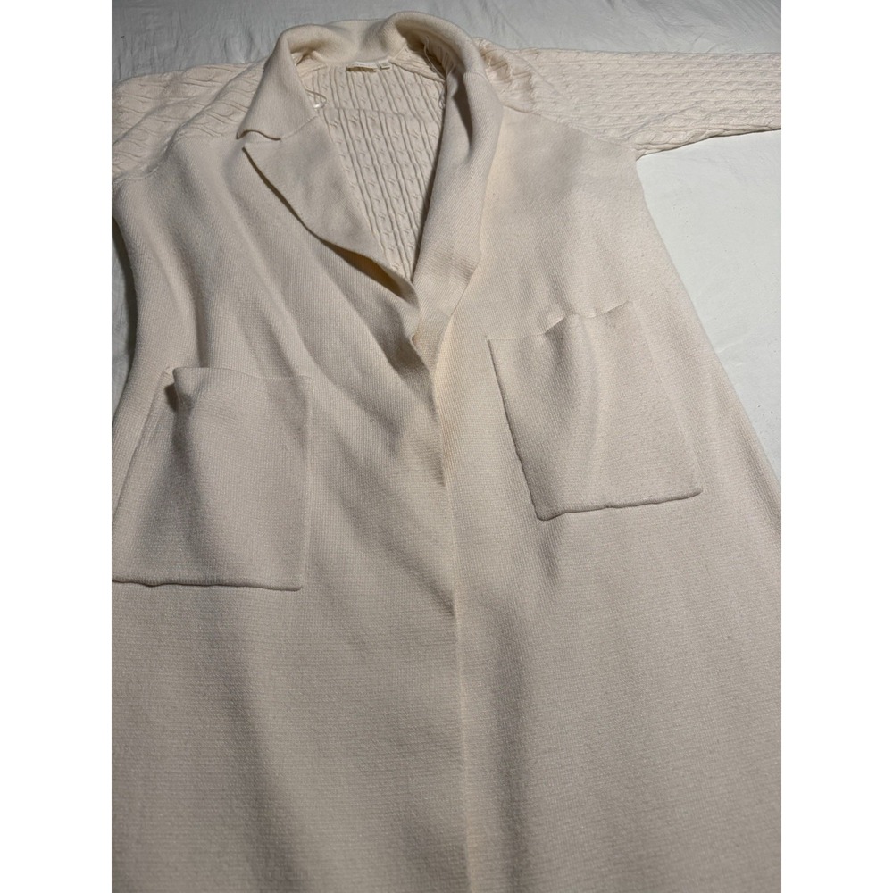 CYRUS Open Front XL Cardigan Gray Duster Longline Cream Sweater Long Sleeve‎ C